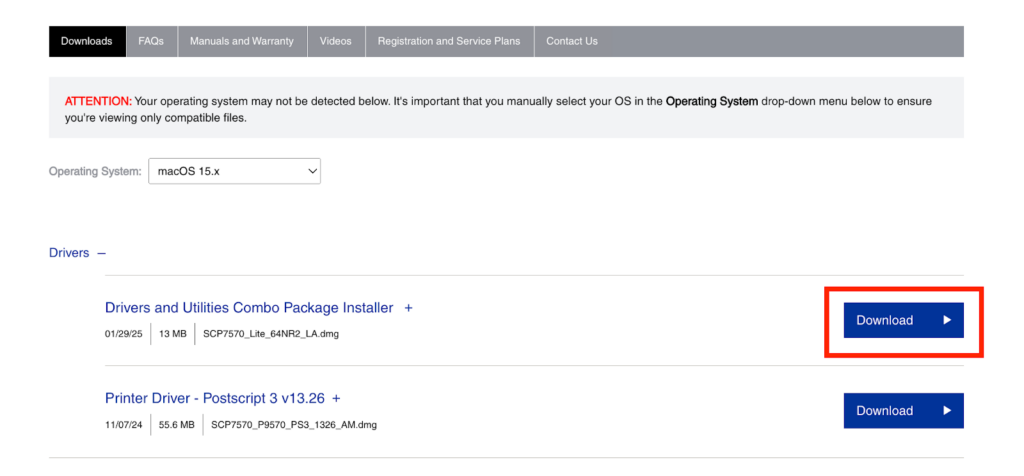 printer driver location Mac epson site