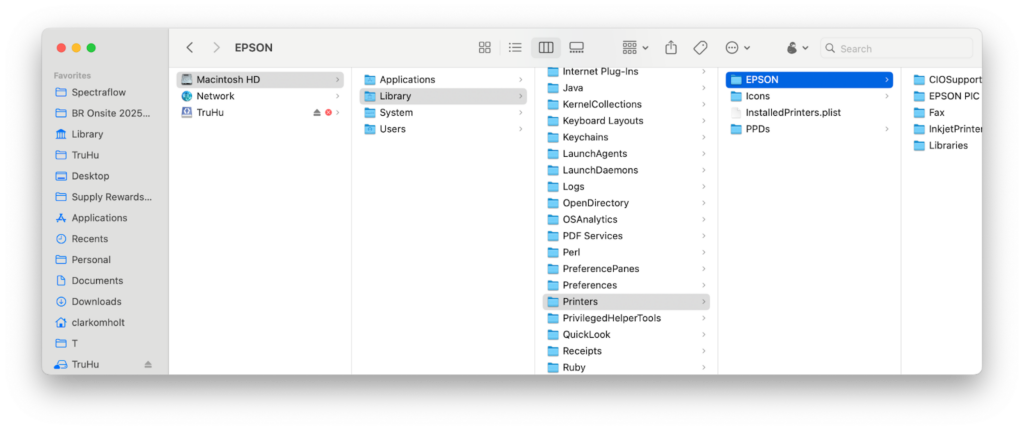 printer driver location mac epson