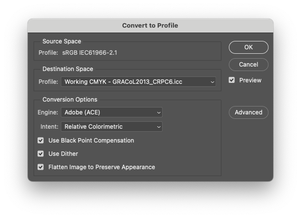 profile conversion adobe